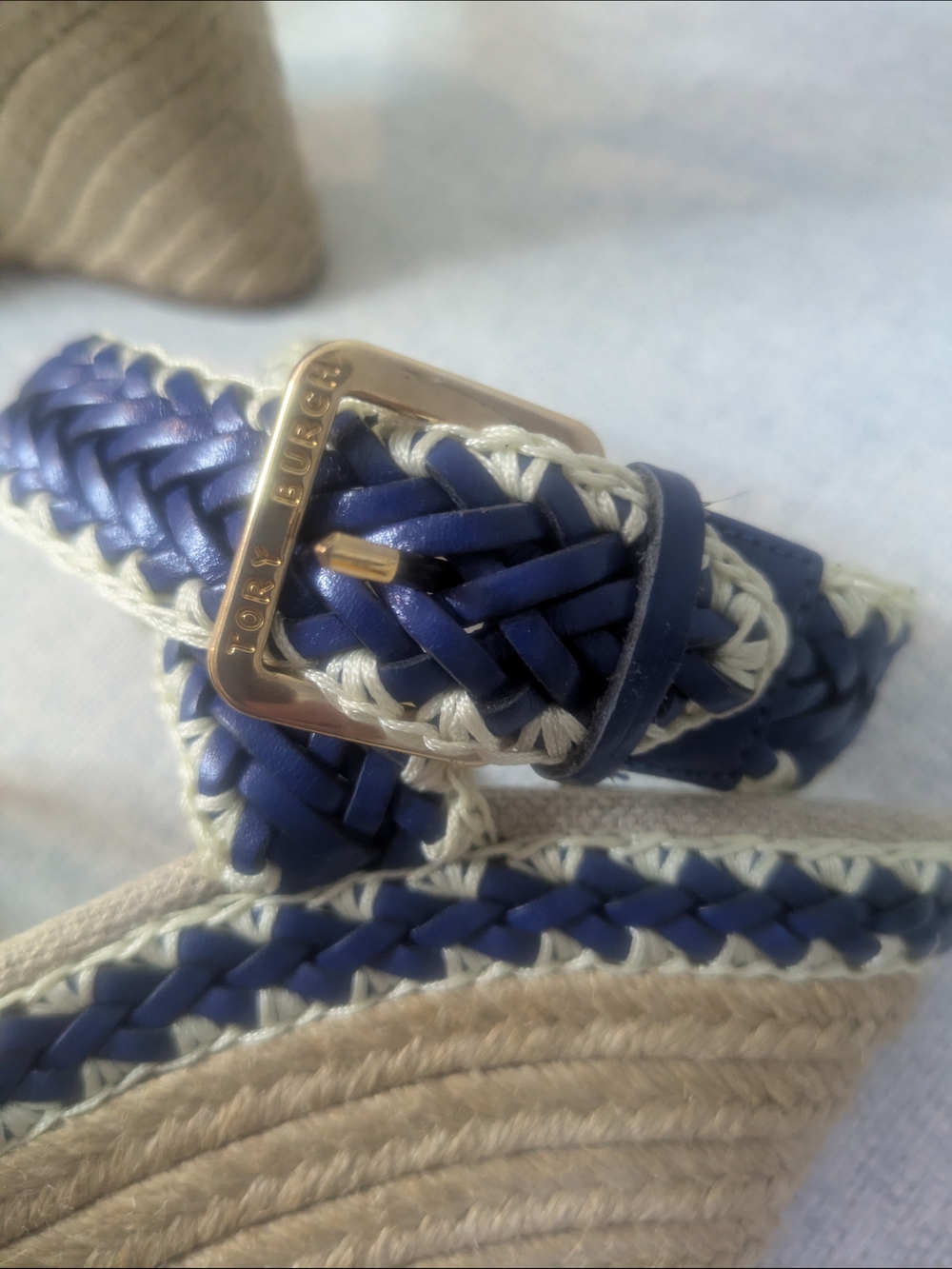 Tory Burch Navy Braided Espadrille Wedge Sandals Ankle Strap US 8.5     EU 39.5 - Picture 10 of 11